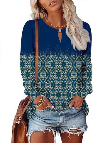 Kistore Women's Long Sleeve Tops V Neck Dressy Casual Keyhole Blouses Tunic Tops Shirts 2024 in Saudi Arabia