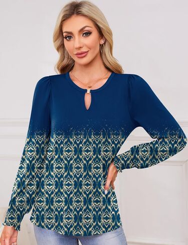 Kistore Women's Long Sleeve Tops V Neck Dressy Casual Keyhole Blouses Tunic Tops Shirts 2024 in Saudi Arabia