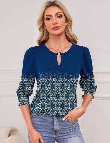 Kistore Women's Long Sleeve Tops V Neck Dressy Casual Keyhole Blouses Tunic Tops Shirts 2024 in Saudi Arabia