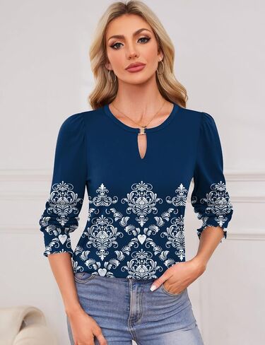 بلوزات نسائية بأكمام طويلة ورقبة على شكل V من Kistore بلوزات غير رسمية بفتحة المفتاح وقمصان تونيك 2024 in Kuwait