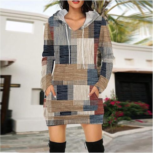 MakeMeChic Women's Plaid Patchwork Print Hoodies Top Long Sleeve Drawstring Sweatshirts in Saudi Arabia