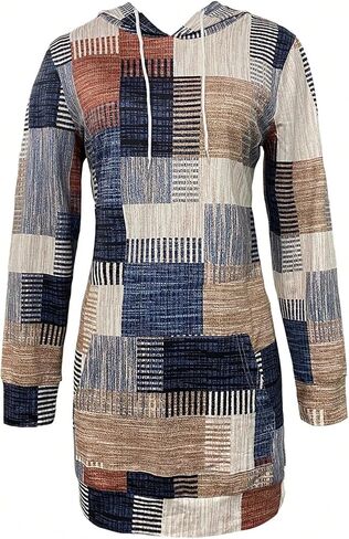 MakeMeChic Women's Plaid Patchwork Print Hoodies Top Long Sleeve Drawstring Sweatshirts in Saudi Arabia