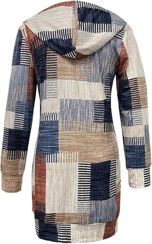 MakeMeChic Women's Plaid Patchwork Print Hoodies Top Long Sleeve Drawstring Sweatshirts in Saudi Arabia