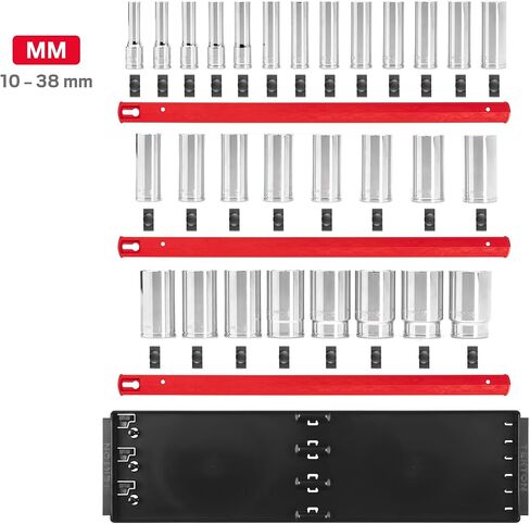 TEKTON 1/2 Inch Drive Deep 12-Point Socket Set with Rails, 23-Piece (10-32 mm) | SHD92121 in Saudi Arabia