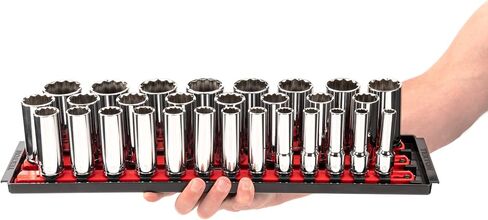 TEKTON 1/2 Inch Drive Deep 12-Point Socket Set with Rails, 23-Piece (10-32 mm) | SHD92121 in Saudi Arabia