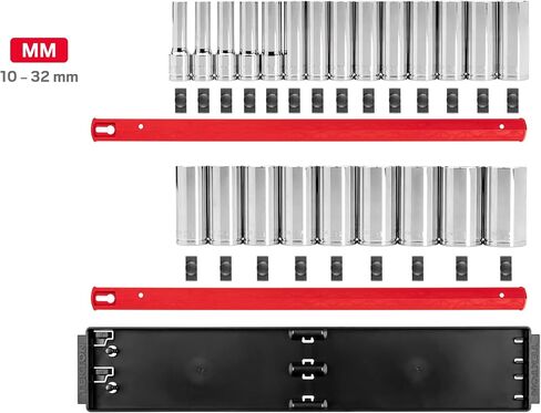 TEKTON 1/2 Inch Drive Deep 12-Point Socket Set with Rails, 23-Piece (10-32 mm) | SHD92121 in Saudi Arabia