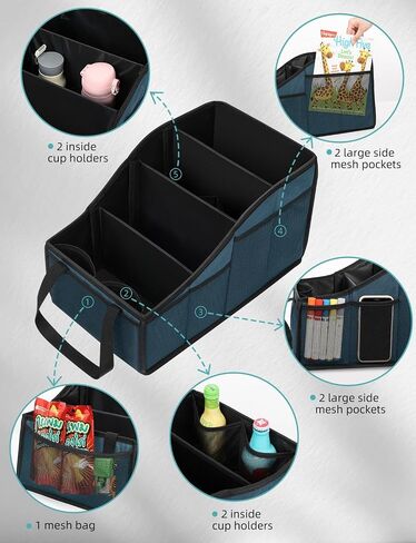 YOHOOLYO Car Seat Organizer Backseat Car Organizer with 4 Compartments, 4 Cup Holders and 7 Mash Pockets, Collapsible Passenger Seat Organizer Car Organizer for Front Seat Back Seat in Saudi Arabia