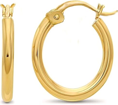 Solid 14k Yellow Gold 2mm Classic Shiny Polished Hoop Earrings for Women in Kuwait