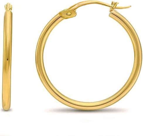 Solid 14k Yellow Gold 2mm Classic Shiny Polished Hoop Earrings for Women in Kuwait