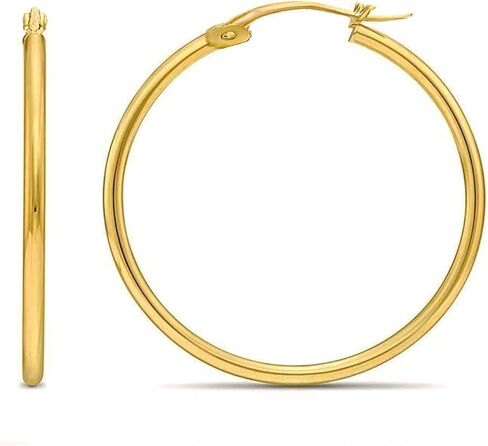 Solid 14k Yellow Gold 2mm Classic Shiny Polished Hoop Earrings for Women in Kuwait