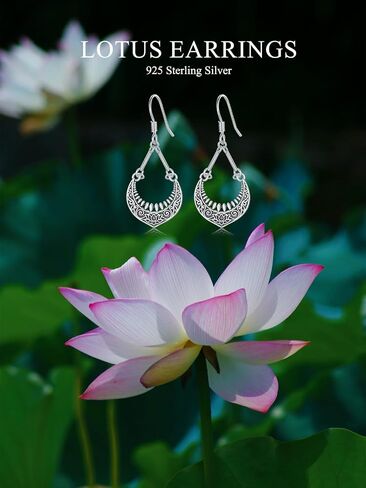 Boho Lotus Earrings for Women 925 Sterling Silver Lotus Flower Earrings Dangle Lotus Jewelry Gifts for Women in Kuwait