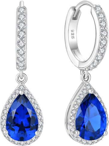 Starchenie Huggie Hoop Earrings 925 Sterling Silver 14mm Hoop Earrings Teardrop Birthstones Dangel Drop Earrings Gift for Women in Kuwait