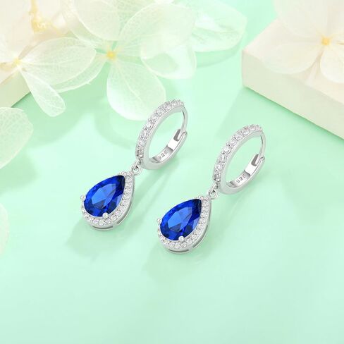 Starchenie Huggie Hoop Earrings 925 Sterling Silver 14mm Hoop Earrings Teardrop Birthstones Dangel Drop Earrings Gift for Women in Kuwait