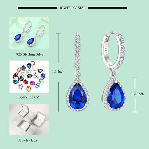Starchenie Huggie Hoop Earrings 925 Sterling Silver 14mm Hoop Earrings Teardrop Birthstones Dangel Drop Earrings Gift for Women in Kuwait