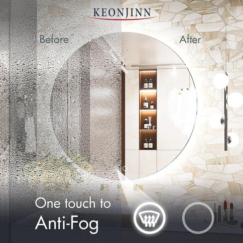 Keonjinn مرآة LED مستديرة 32 بوصة مرآة بإضاءة خلفية مرآة الحمام الغرور مع أضواء دائرة مضادة للضباب مرآة مضاءة كبيرة مرآة حمام مستديرة مثبتة على الحائط مرآة مكياج مضيئة خافتة للضوء، CRI 90+ in Kuwait
