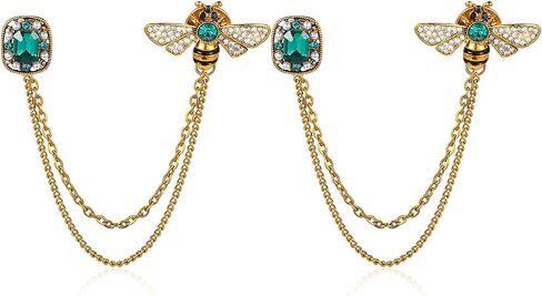 2Pcs Brooch Pins for Women, Tassel Chains Bee Crystal Lapel Pins, Fashion Hat Pin, Vintage Emerald Brooch for Scarf, Tie, Collar Vintage Badge Hanging for Various Holidays, Jewelry, Gifts, Acce in Saudi Arabia