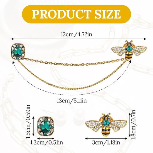 2Pcs Brooch Pins for Women, Tassel Chains Bee Crystal Lapel Pins, Fashion Hat Pin, Vintage Emerald Brooch for Scarf, Tie, Collar Vintage Badge Hanging for Various Holidays, Jewelry, Gifts, Acce in Saudi Arabia