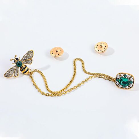 2Pcs Brooch Pins for Women, Tassel Chains Bee Crystal Lapel Pins, Fashion Hat Pin, Vintage Emerald Brooch for Scarf, Tie, Collar Vintage Badge Hanging for Various Holidays, Jewelry, Gifts, Acce in Saudi Arabia