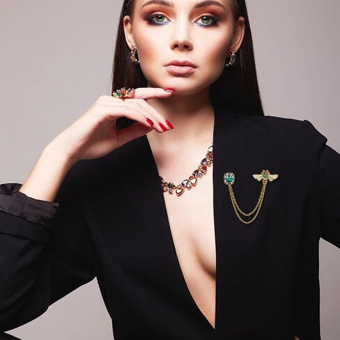 2Pcs Brooch Pins for Women, Tassel Chains Bee Crystal Lapel Pins, Fashion Hat Pin, Vintage Emerald Brooch for Scarf, Tie, Collar Vintage Badge Hanging for Various Holidays, Jewelry, Gifts, Acce in Saudi Arabia