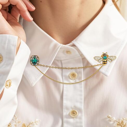 2Pcs Brooch Pins for Women, Tassel Chains Bee Crystal Lapel Pins, Fashion Hat Pin, Vintage Emerald Brooch for Scarf, Tie, Collar Vintage Badge Hanging for Various Holidays, Jewelry, Gifts, Acce in Saudi Arabia