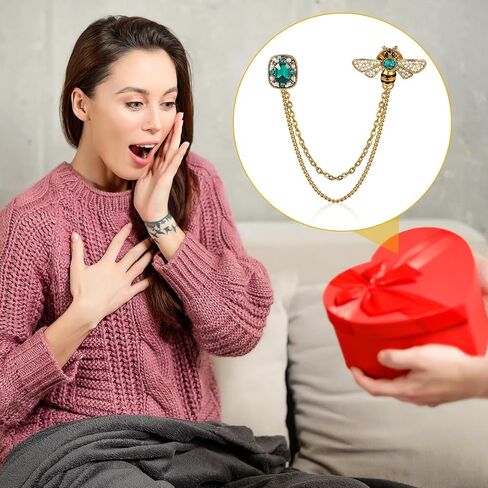 2Pcs Brooch Pins for Women, Tassel Chains Bee Crystal Lapel Pins, Fashion Hat Pin, Vintage Emerald Brooch for Scarf, Tie, Collar Vintage Badge Hanging for Various Holidays, Jewelry, Gifts, Acce in Saudi Arabia