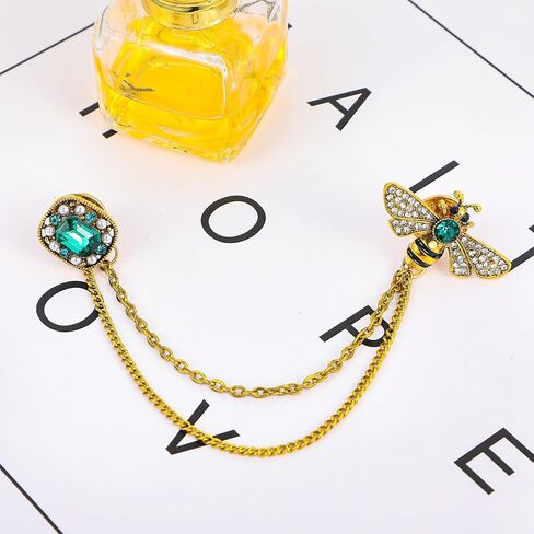 2Pcs Brooch Pins for Women, Tassel Chains Bee Crystal Lapel Pins, Fashion Hat Pin, Vintage Emerald Brooch for Scarf, Tie, Collar Vintage Badge Hanging for Various Holidays, Jewelry, Gifts, Acce in Saudi Arabia
