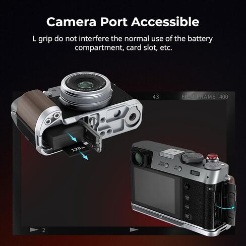 SmallRig X100VI / X100V Handgrip, Wooden L-Shape Grip for FUJIFILM X100VI / X100V Camera, Built-in Quick Release Plate for Arca, with Shutter Button and Hot Shoe Cover (Black) 4805 in Saudi Arabia
