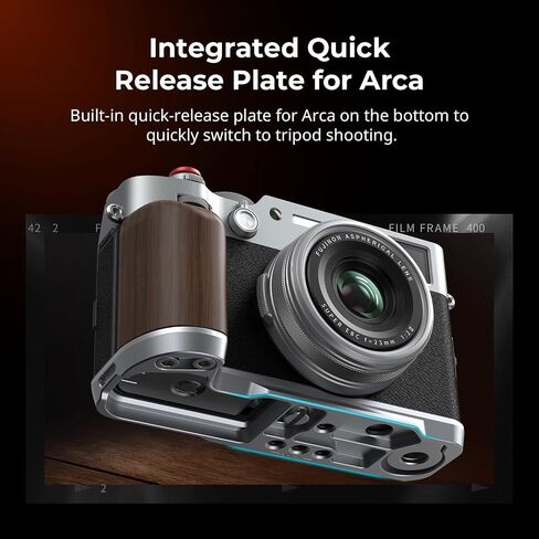 SmallRig X100VI / X100V Handgrip, Wooden L-Shape Grip for FUJIFILM X100VI / X100V Camera, Built-in Quick Release Plate for Arca, with Shutter Button and Hot Shoe Cover (Black) 4805 in Saudi Arabia