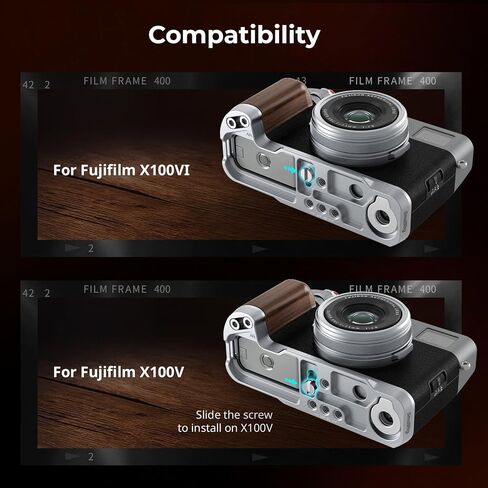 SmallRig X100VI / X100V Handgrip, Wooden L-Shape Grip for FUJIFILM X100VI / X100V Camera, Built-in Quick Release Plate for Arca, with Shutter Button and Hot Shoe Cover (Black) 4805 in Saudi Arabia