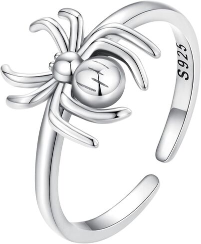Shysnow Halloween Ring for Women 925 Sterling Silver Vintage Skull Skeleton Scorpions Spider Cross Devil Adjustable Animal Open Wrap Ring with Zirconias Halloween Jewelry Gifts in Saudi Arabia