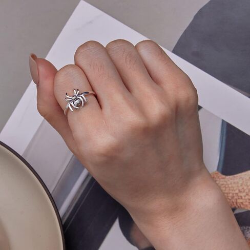 Shysnow Halloween Ring for Women 925 Sterling Silver Vintage Skull Skeleton Scorpions Spider Cross Devil Adjustable Animal Open Wrap Ring with Zirconias Halloween Jewelry Gifts in Saudi Arabia