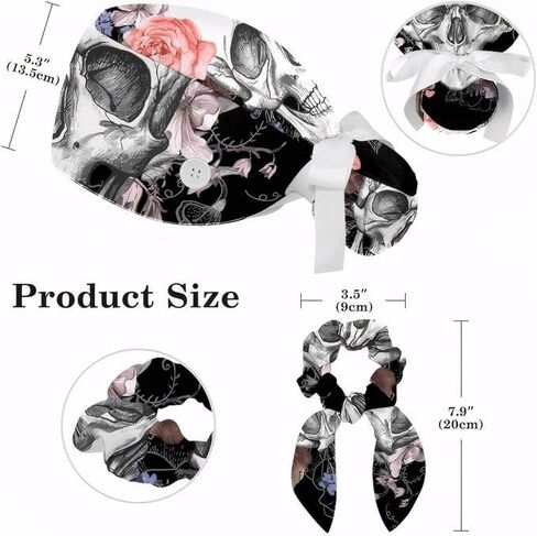 Adjustable Winter Blue Snowflake Surgical Scrub Cap with Button, Ponytail Pouch, Sweatband for Women with Bow Hair Scrunchy in Saudi Arabia