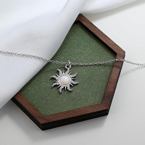 Gold Plated Sun Opal Necklace October Birthstone Necklace with CZ Around Golden Sun Pendant Necklace for Women Opal Jewelry in Saudi Arabia