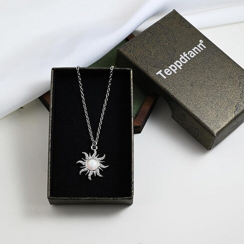 Gold Plated Sun Opal Necklace October Birthstone Necklace with CZ Around Golden Sun Pendant Necklace for Women Opal Jewelry in Saudi Arabia