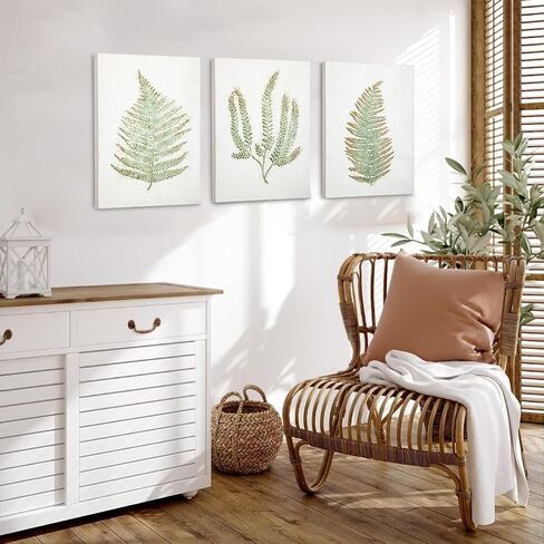 3 Pack White Wall Art Décor Nature Fern Plant Metal Wall Art Minimalist Wall Art Rustic Nature Painting Gallery Wall Decor for Home Living Farmhouse Decoration in Kuwait