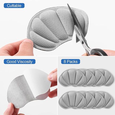 Back of Heel Cushion Pads, Adhesive Heel Grips Inserts for Boots, Loose Shoes Too Big, Reusable Heel Guards Liners for Women Men, Improve Shoe Fit,8PCS-Gray in Saudi Arabia