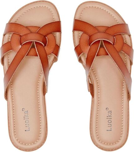 صنادل Luoika النسائية ذات العرض الواسع والمسطحة، صندل كاجوال مريح بشريط صيفي للشاطئ للنساء. in Kuwait