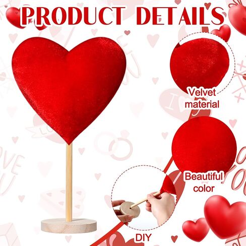 Wenqik 7 قطع ديكورات عيد الحب مخملية على شكل قلب ديكور طاولة متدفق على شكل قلب علامة خشبية على شكل قلب منضدية قطعة مركزية طويلة القامة ديكور عيد الحب للمكتب المنزلي (وردي، أحمر، أبيض) in Kuwait