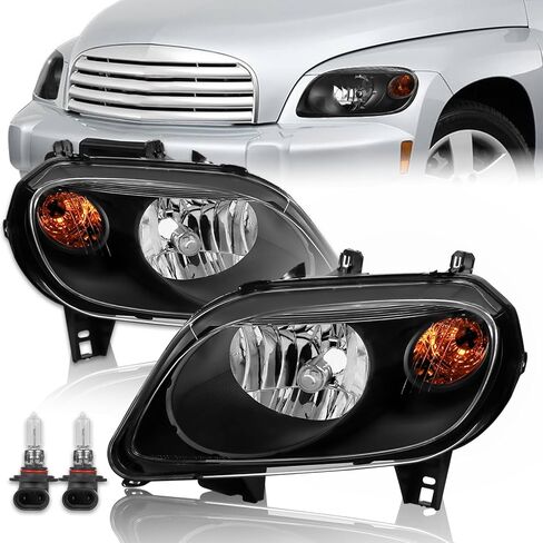 مجموعة المصابيح الأمامية متوافقة مع 2006 2007 2008 2009 2010 2011 Chevy HHR استبدال المصباح الأمامي للسائق وجانب الركاب مع لمبة عالية/منخفضة H13 (متضمنة) أسود/شفاف/كهرماني in Saudi Arabia