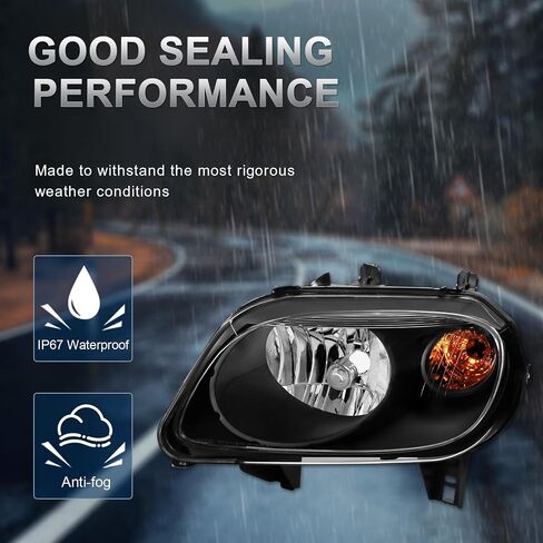 مجموعة المصابيح الأمامية متوافقة مع 2006 2007 2008 2009 2010 2011 Chevy HHR استبدال المصباح الأمامي للسائق وجانب الركاب مع لمبة عالية/منخفضة H13 (متضمنة) أسود/شفاف/كهرماني in Saudi Arabia