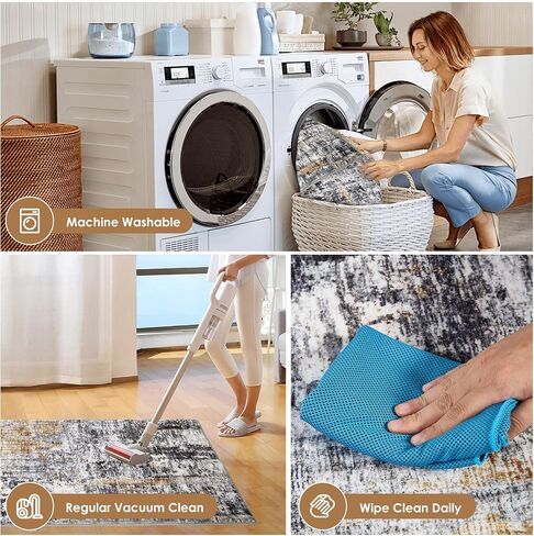 Area Rugs 5x7, Ruys for Living Room, Washable Rug Non Slip Repellent Floor Carpet, Low Pile Soft Vintage Rug for Bedroom Kitchen Bathroom Living Room Home Office, Blue-Black in Saudi Arabia