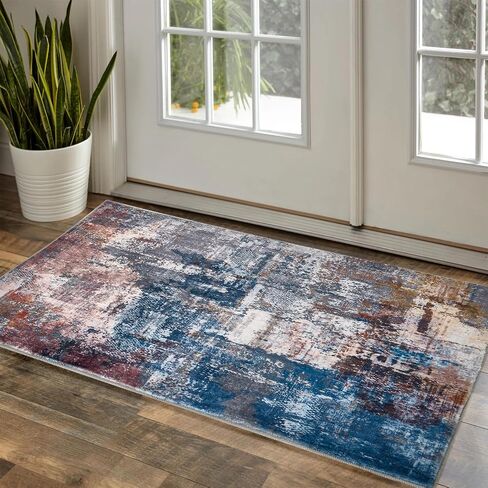 Area Rugs 5x7, Ruys for Living Room, Washable Rug Non Slip Repellent Floor Carpet, Low Pile Soft Vintage Rug for Bedroom Kitchen Bathroom Living Room Home Office, Blue-Black in Saudi Arabia