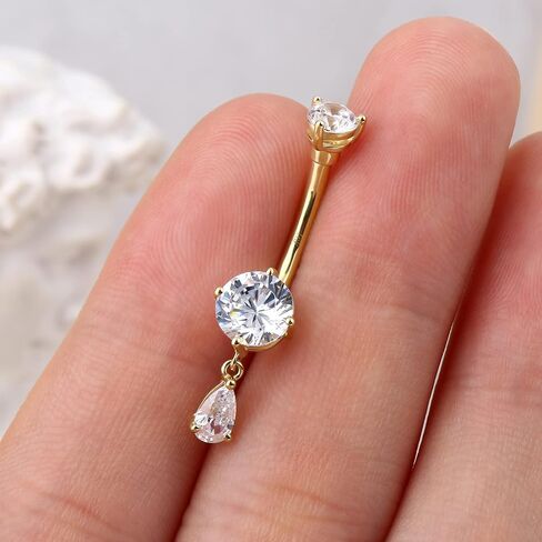 CM Crareesi Mania 10K Solid Gold Belly Button Ring Dangle 10K Yellow Gold Belly Rings Navel Piercing Jewelry in Saudi Arabia