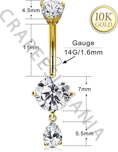 CM Crareesi Mania 10K Solid Gold Belly Button Ring Dangle 10K Yellow Gold Belly Rings Navel Piercing Jewelry in Saudi Arabia