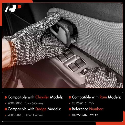 A-Premium - مقبض باب داخلي للسائق الأيسر الأمامي - متوافق مع Dodge Grand Caravan 2008-2020 وChrysler Town & Country 2008-2016 وRam C/V 2012-2015 - غطاء أسود مع رافعة من الكروم in Saudi Arabia
