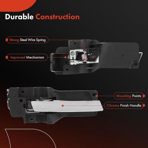 A-Premium - مقبض باب داخلي للسائق الأيسر الأمامي - متوافق مع Dodge Grand Caravan 2008-2020 وChrysler Town & Country 2008-2016 وRam C/V 2012-2015 - غطاء أسود مع رافعة من الكروم in Saudi Arabia