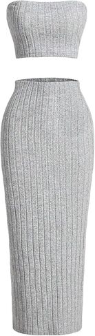 GORGLITTER Women's 2 Piece Summer Skirt Set Ribbed Knit Sleeveless Tube Tops and Bodycon Skirts Outfit in Saudi Arabia