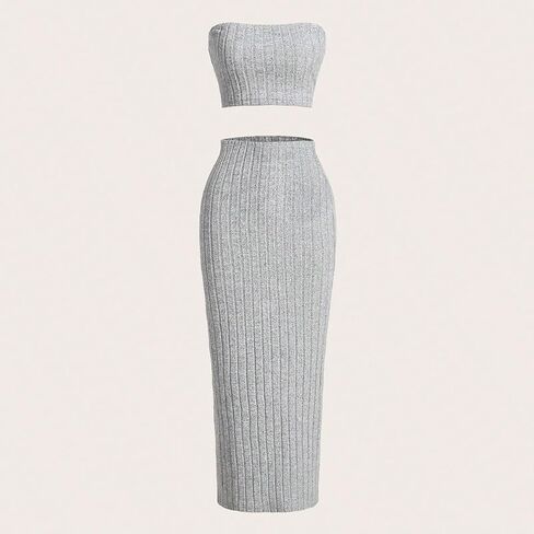 GORGLITTER Women's 2 Piece Summer Skirt Set Ribbed Knit Sleeveless Tube Tops and Bodycon Skirts Outfit in Saudi Arabia