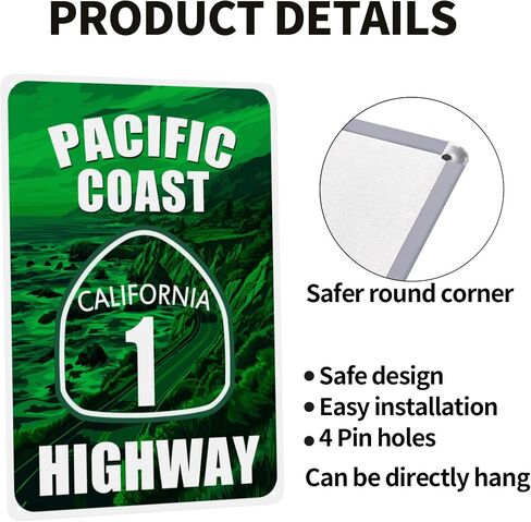 Vintage Tin Signs Pacific Coast Highway California Decor Street Road Metal Sign Decorative For Man Cave Bar Garage 12x8 Inches (Multi) in Saudi Arabia