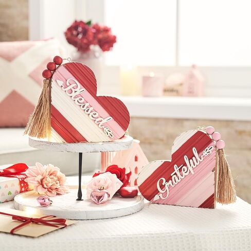Valery Madelyn Rustic Love Wood Sign for Home Valentines Day Decor, Farmhouse Love Wooden Heart Indoor Table Centerpiece,Red Valentines Day Decorations For Kitchen Living Room Indoor Table Decor in Kuwait